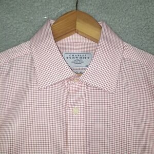 Charles Tyrwhitt Dress Shirt Mens 16-35 Large Red Non‎ Iron Windowpane Check